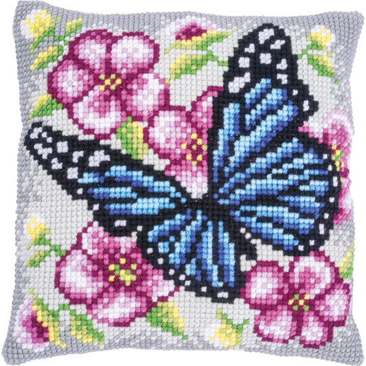 Kruissteekkussen kit Vlinder tussen bloemen